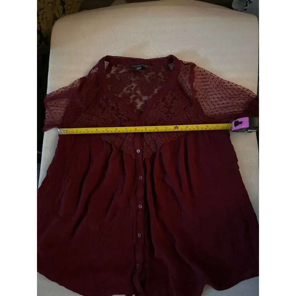 American Eagle Outfitters Burgundy Gauze Lace Top S Boho Coquette Girl Fairycore